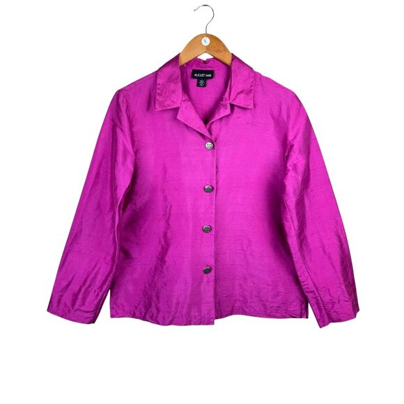 August Max 100% Silk Magenta Button Up Long Sleeved Dress Shirt Blouse - Picture 10 of 12